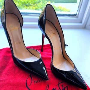 Authentic Christian Louboutin Iriza Patent Open-Side Black Red Sole Pump